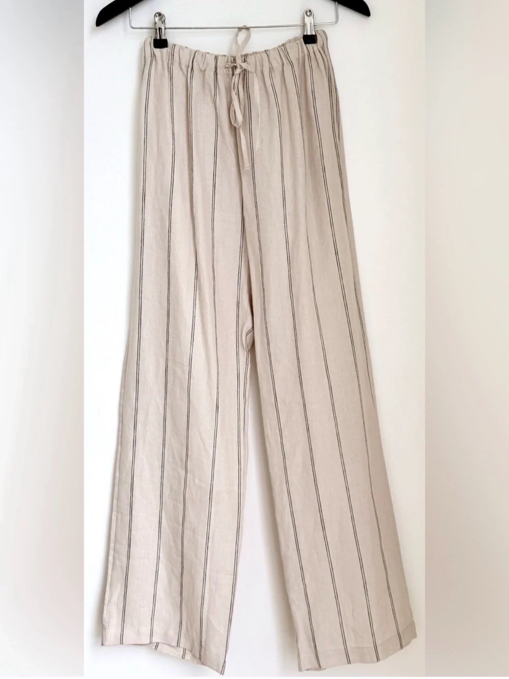 NWOT Reformation Relaxed Olina Striped Linen Pants in Oatmeal & Black | XS